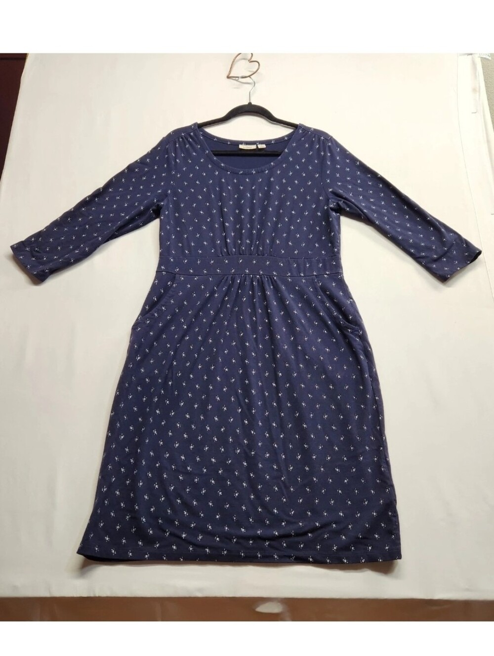 ⭐️L.L. Bean Cotton Modal Knit Dress Navy Geometric Print Pockets L Large Reg